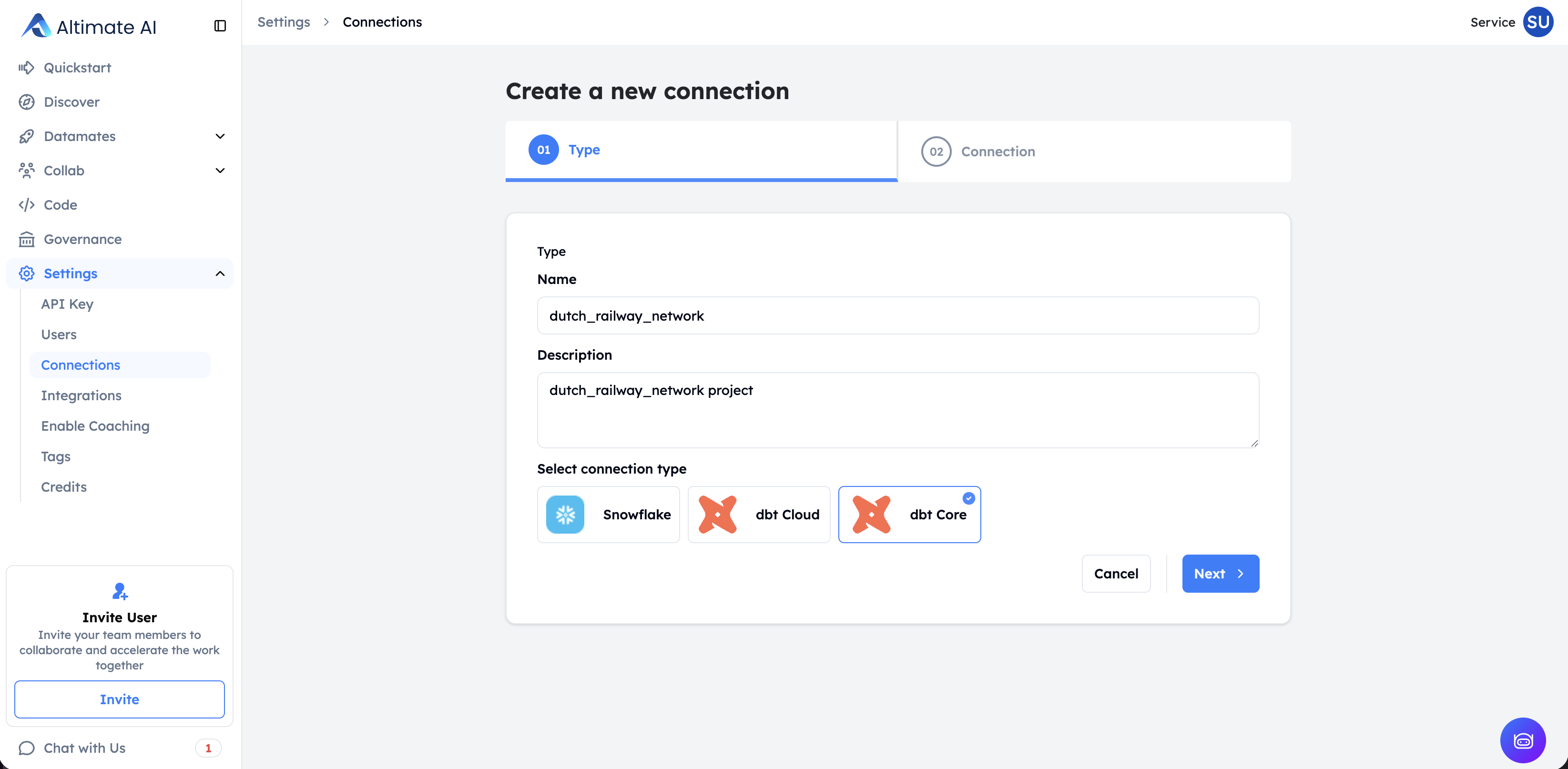 Create DBT Core Connection