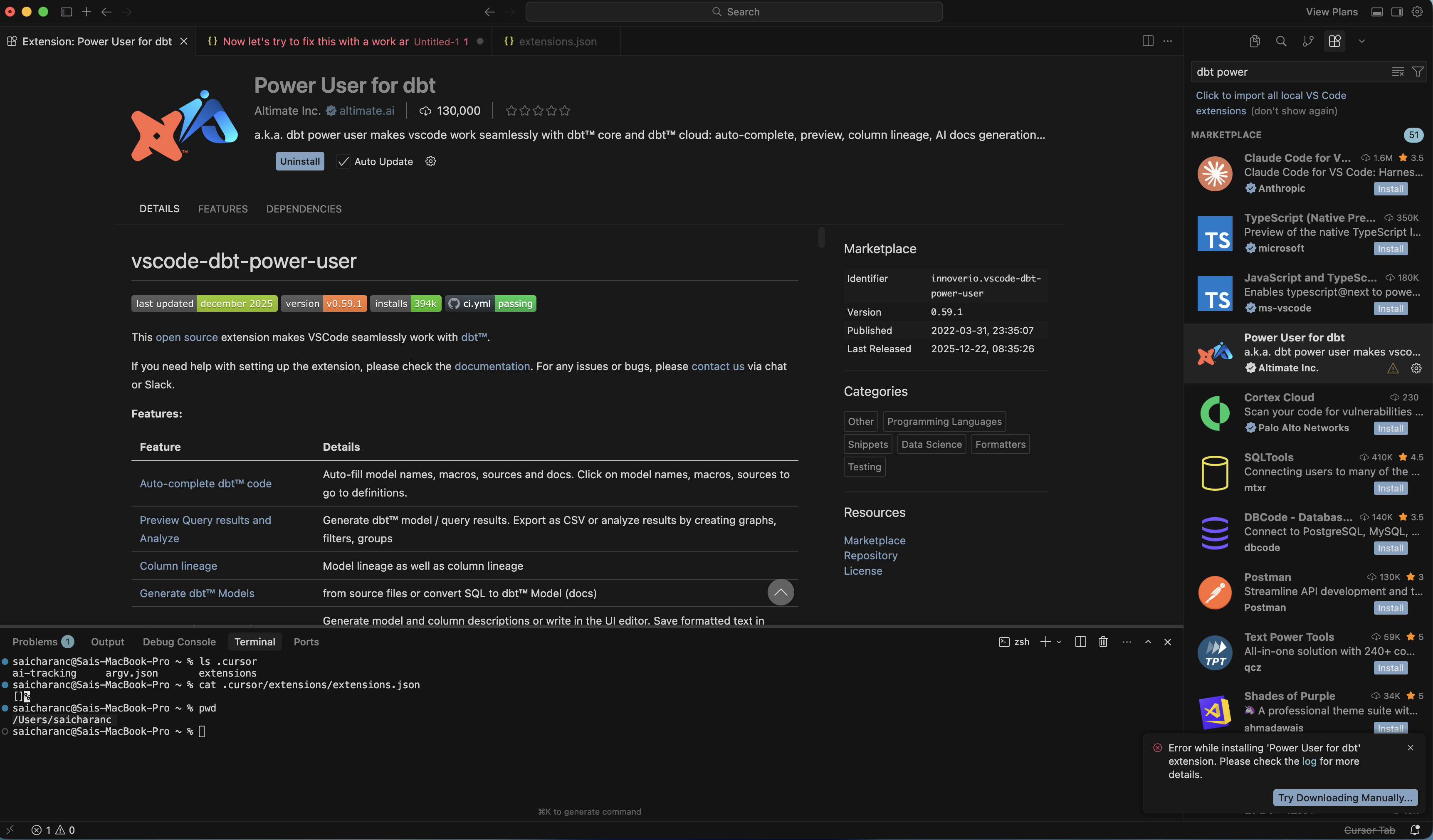Extension shows as installed after metadata change