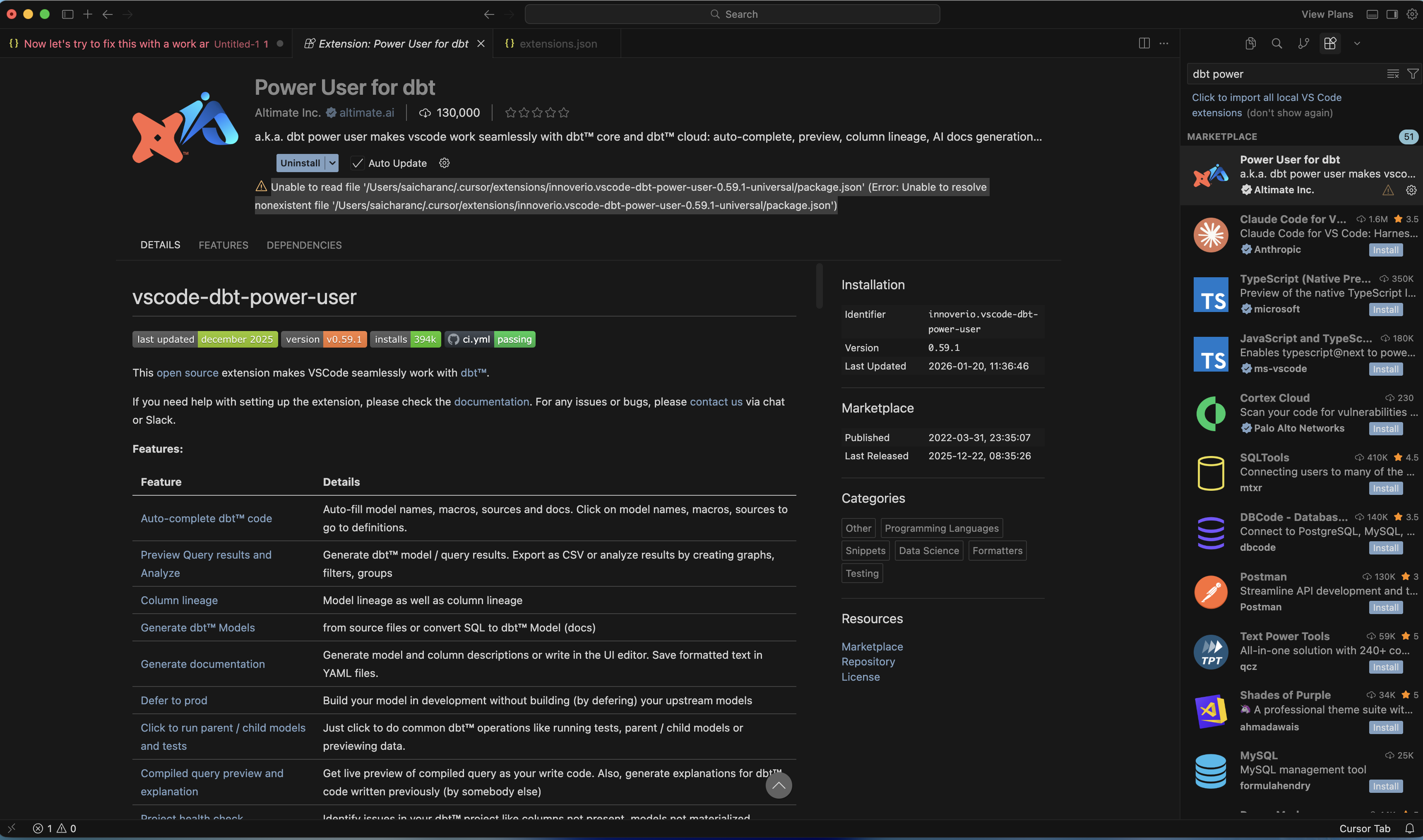 Package.json not found error